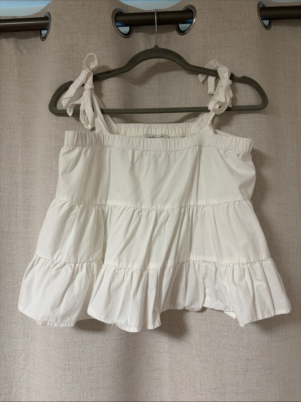 American Eagle Outfitters White Tiered Tie-Shoulder Camisole